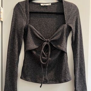 NA-KD Women's Gray Ribbed Tie-Front Top